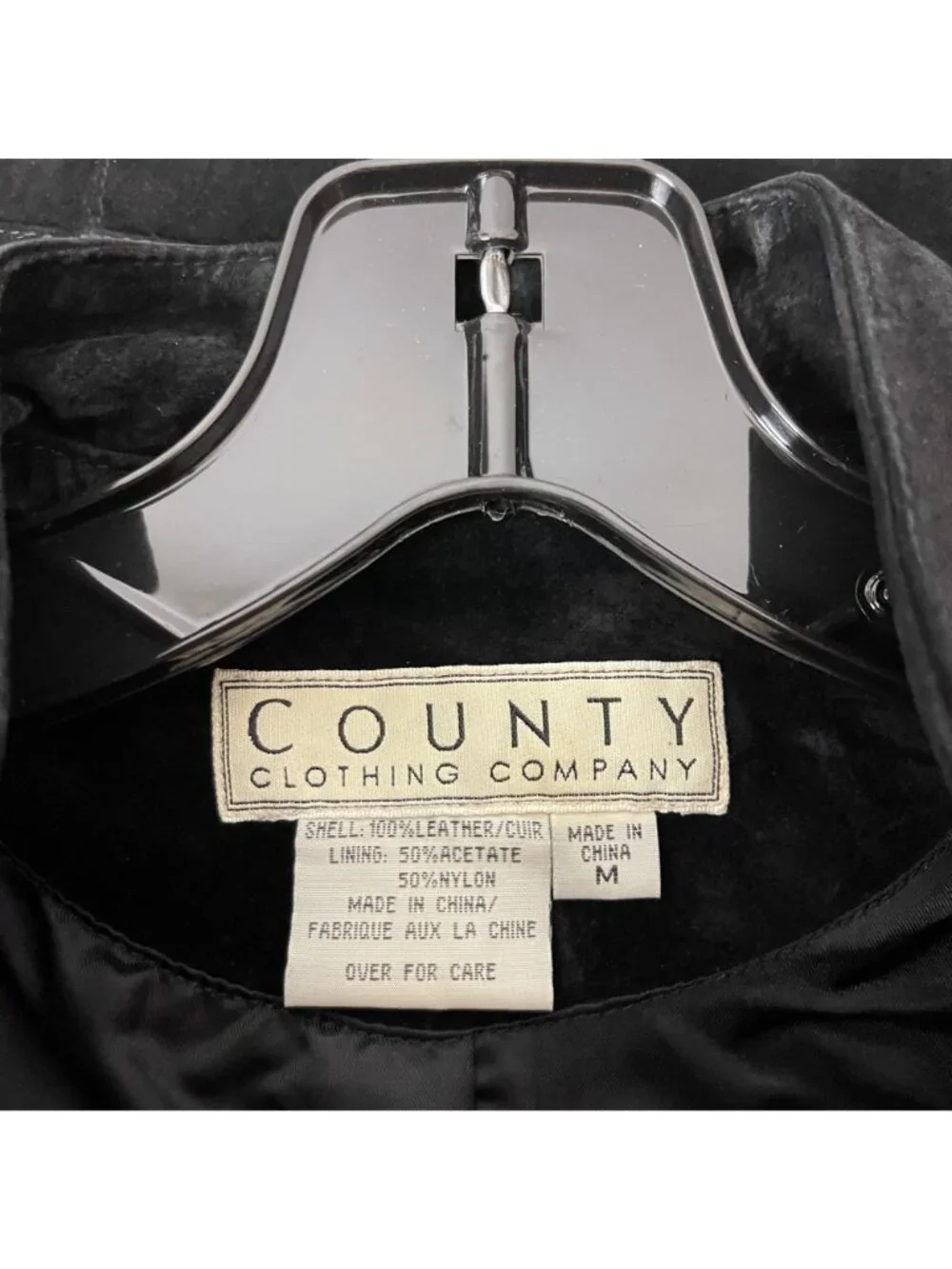 Country Clothing Company 100% Suede Leather Coat Size Medium Black Ruffle Placke - Picture 2 of 3